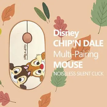 ★Authentic★Disney★Chip and Dale Multi Pairiing Wireless Silent Mouse★Noiseless Button/Sleep Mode