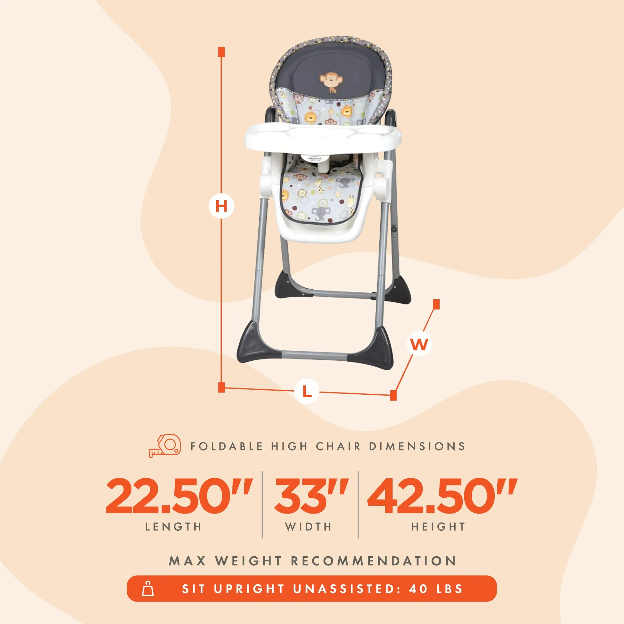 Baby Trend Sit-Right Compact Freestanding Foldable High Chair, Bobble Heads