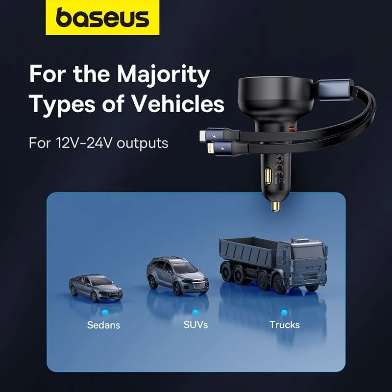 Baseus Car Charger Enjoyment USB-C with USB-C cable and Lightning 60W (black) C00057802111-00