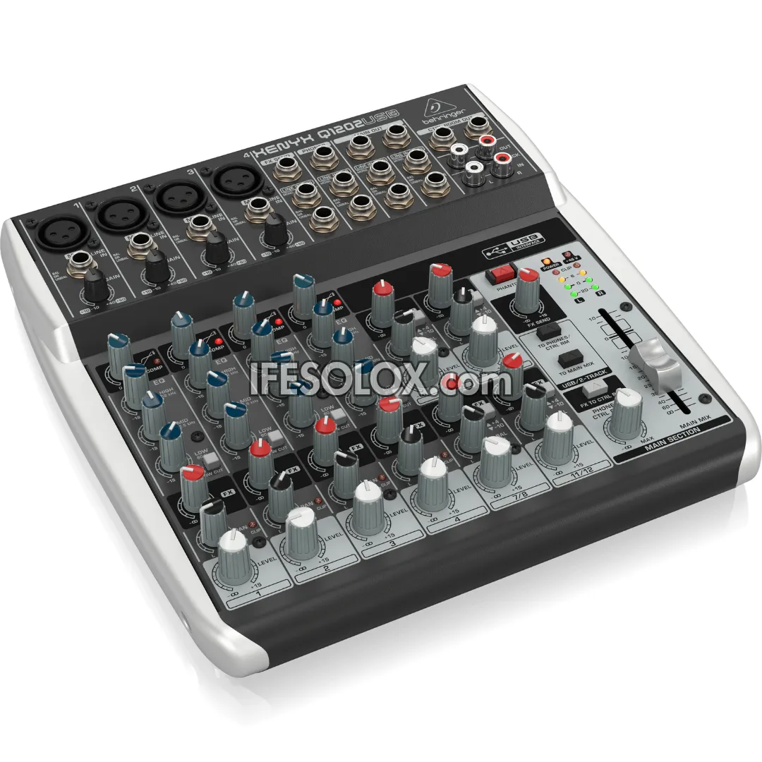 Behringer XENYX Q1202USB 12-Input Mixer with XENYX Mic Preamps, British EQ and USB Audio Interface - Brand New