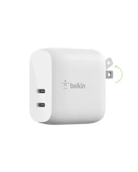 Belkin 40W Dual Port USB-C Wall Charger, USB Type C Charger Fast Charging for iPhone 15, 15 Plus, 15 Pro, 15 Pro Max, 14, 14 Pro, 14 Pro Max, iPhone 13 Series, Galaxy S23 Ultra, iPad, AirPods & More