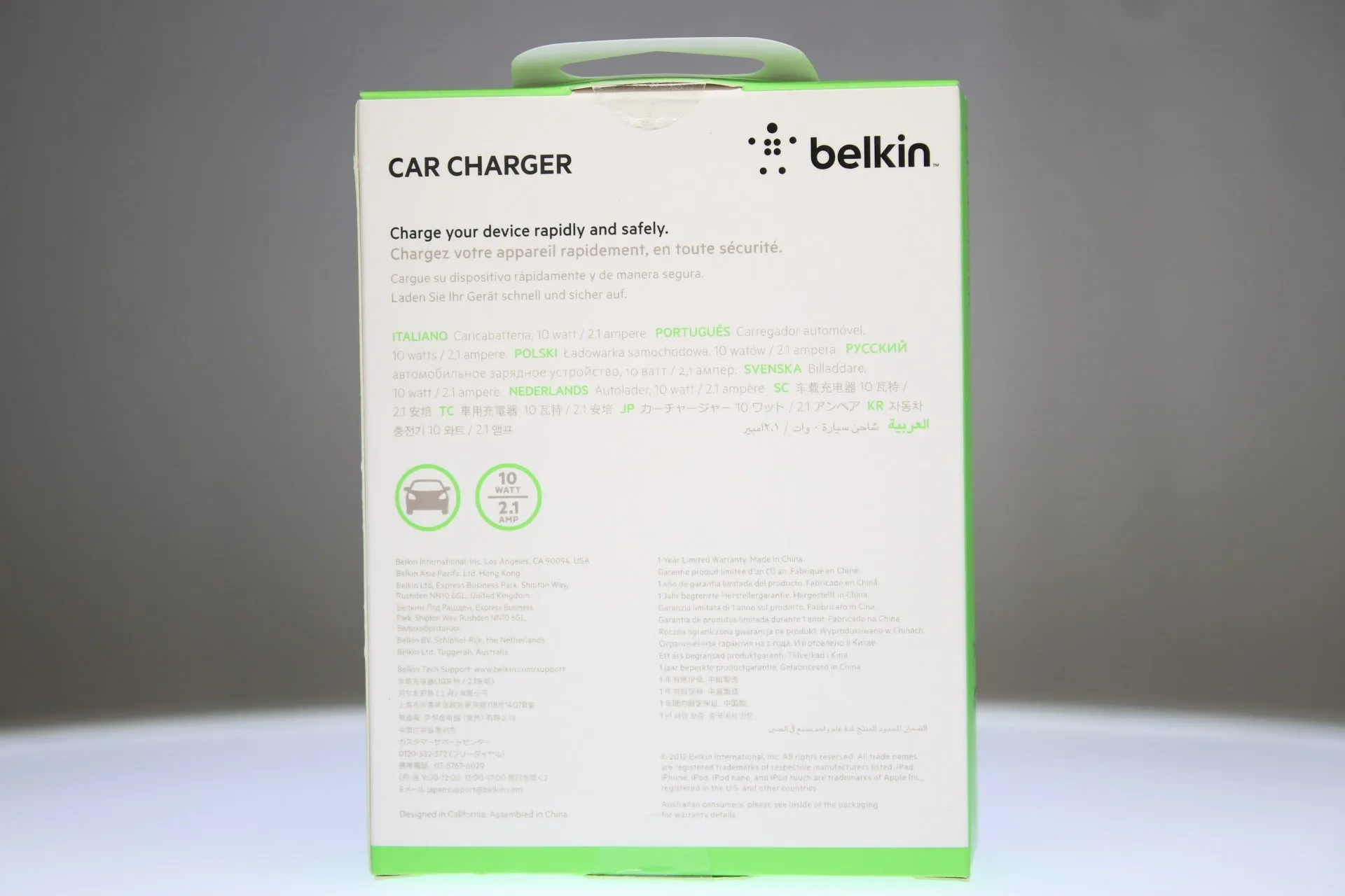 Belkin Lightning Bullet Car Charger 2.1A with 4 Foot Cable - Black