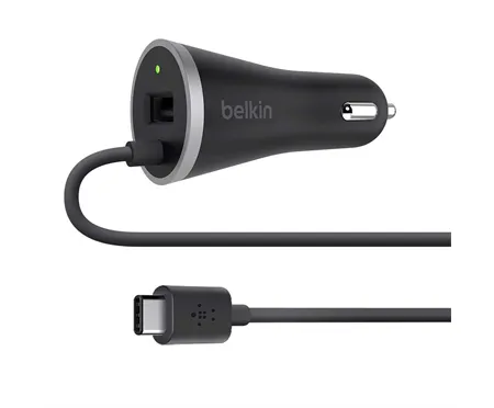 Belkin USB-C Car Charger with Hardwired USB-C Cable and USB-A Port - F7U006BT04-BLK