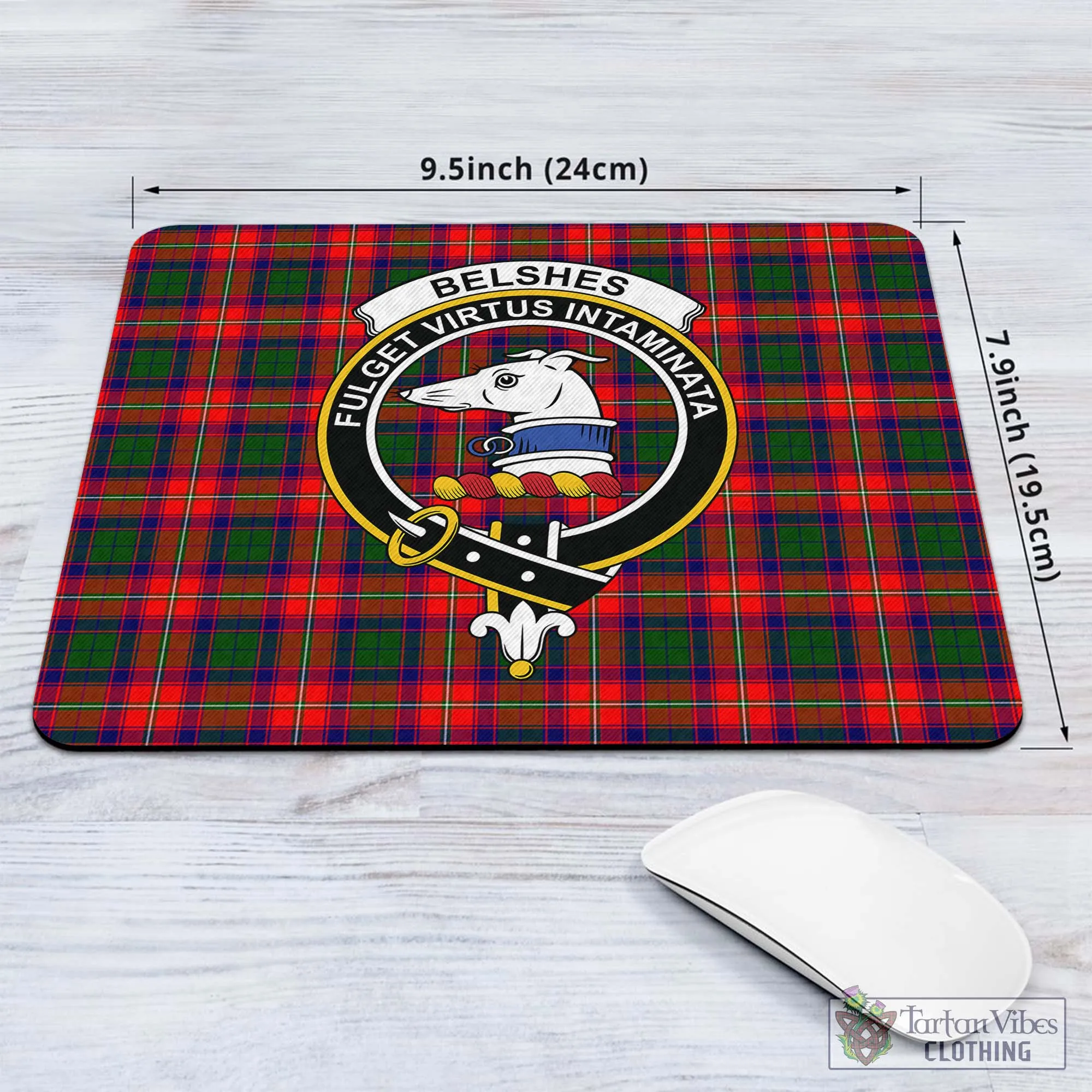 Belshes Tartan Mouse Pad with Family Crest