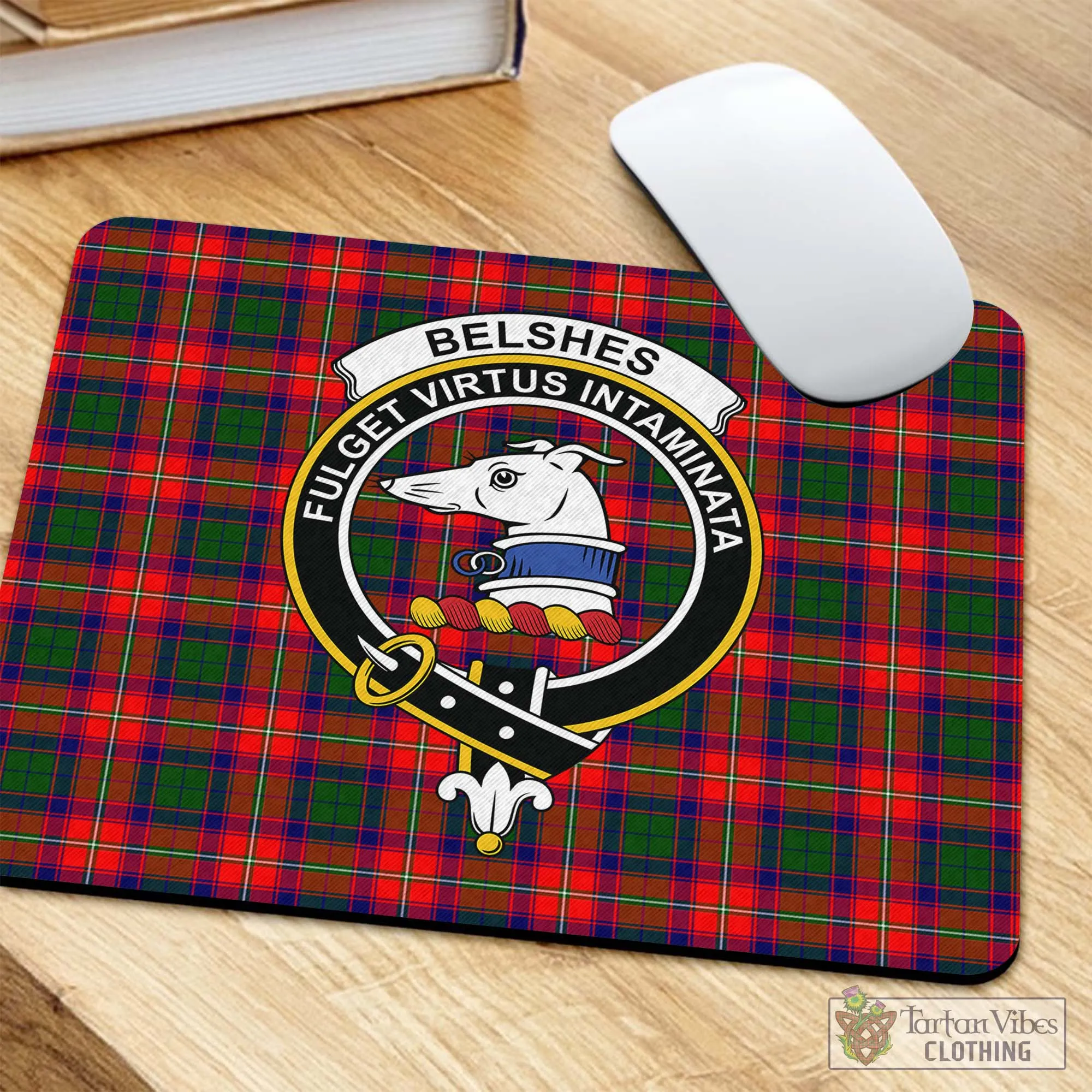 Belshes Tartan Mouse Pad with Family Crest