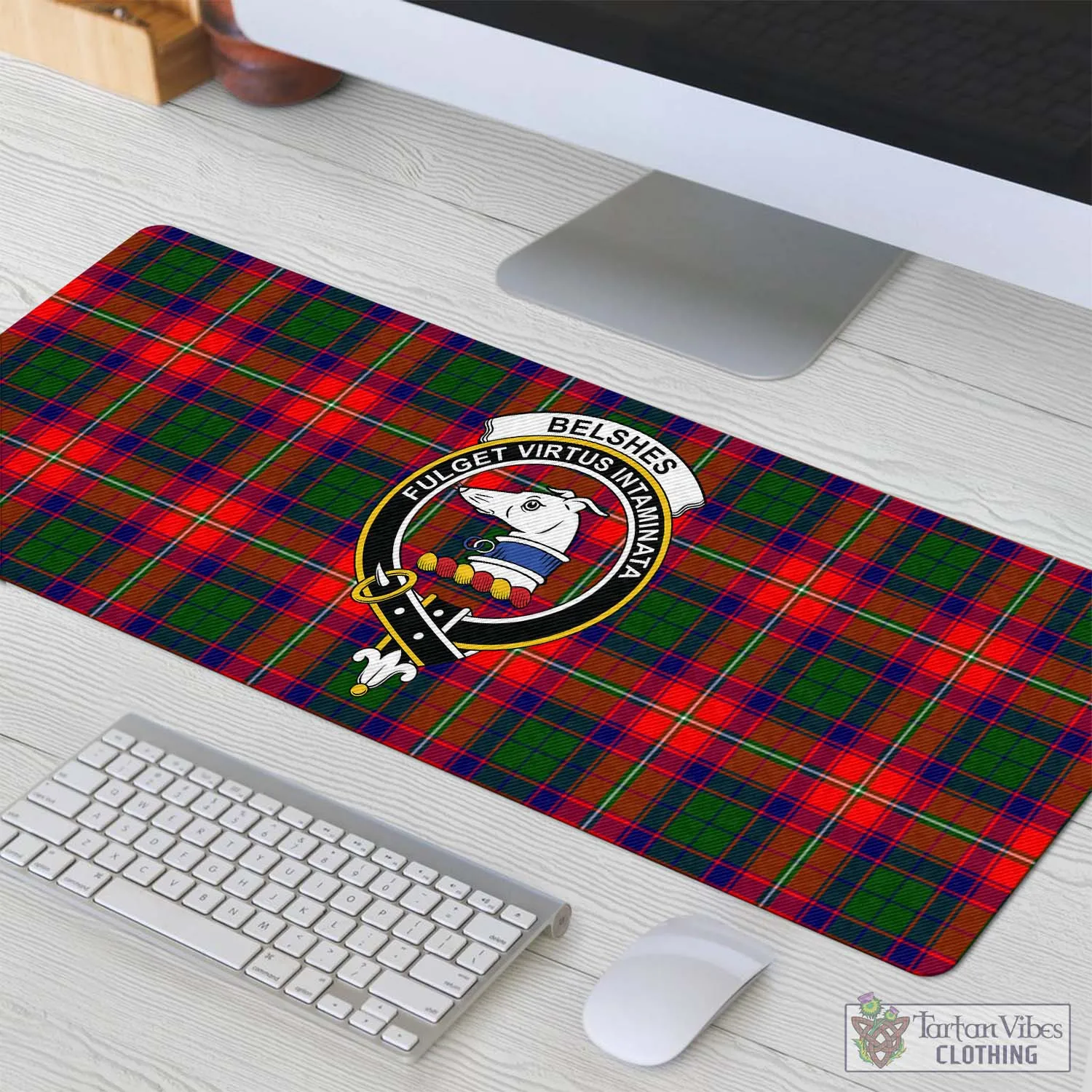 Belshes Tartan Mouse Pad with Family Crest