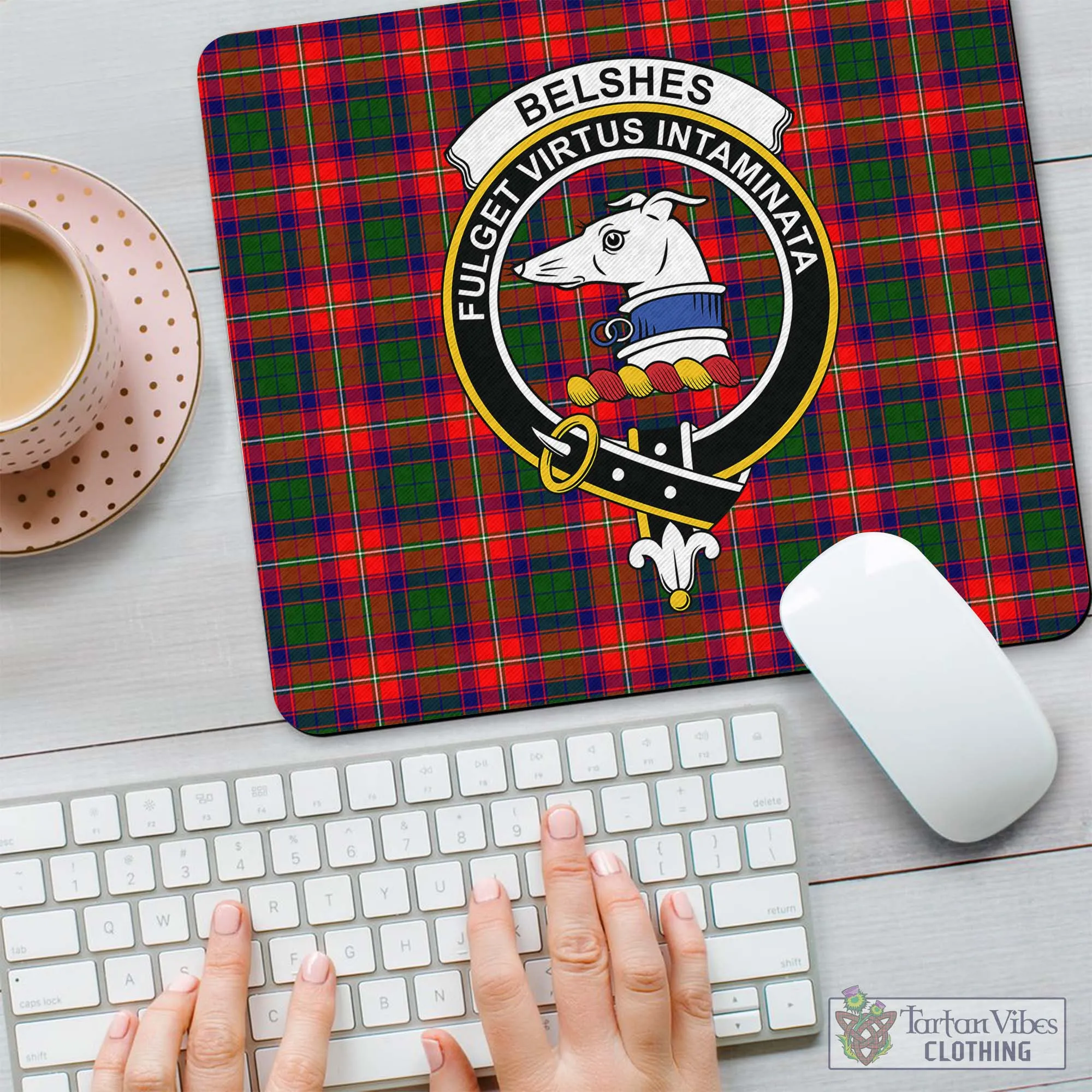 Belshes Tartan Mouse Pad with Family Crest