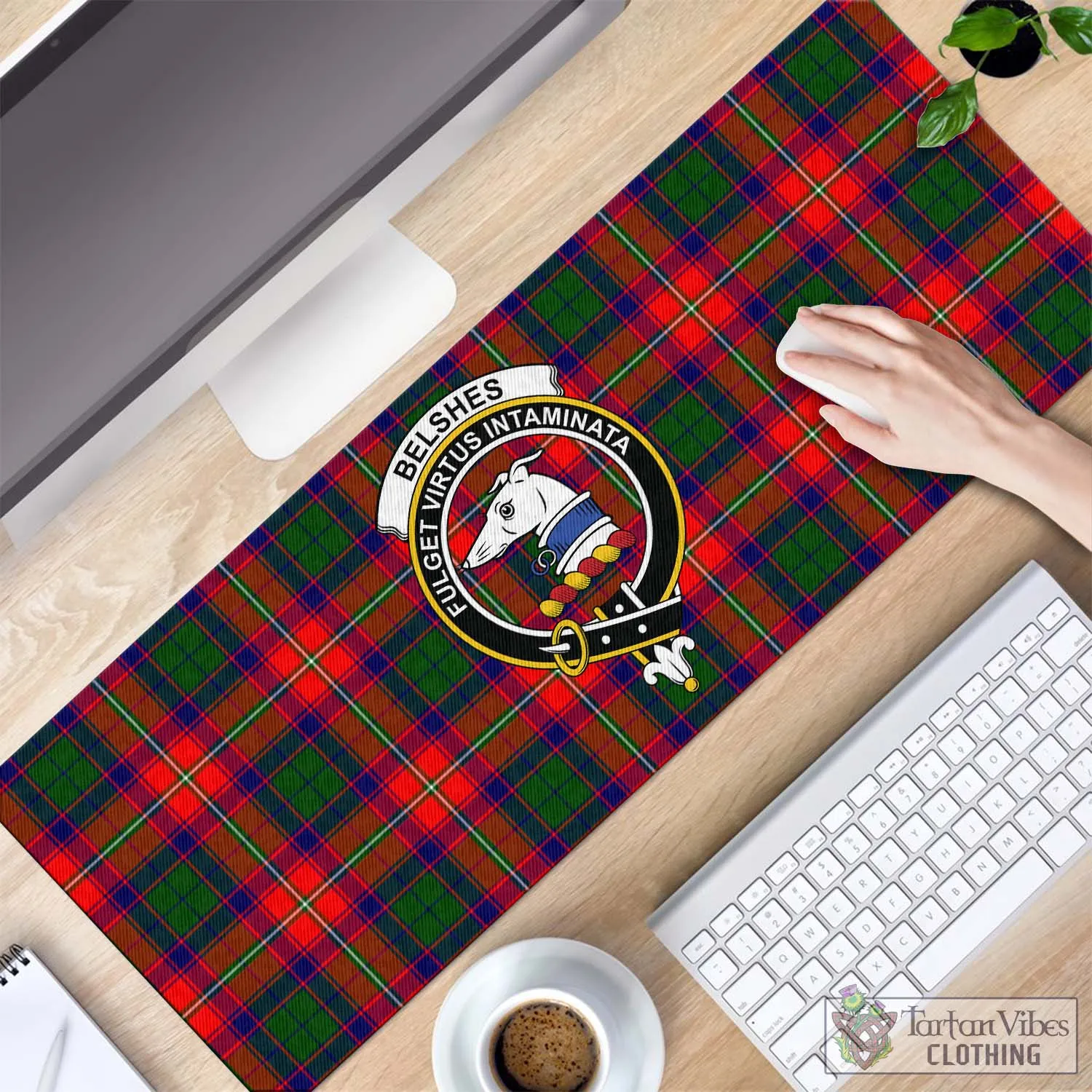 Belshes Tartan Mouse Pad with Family Crest