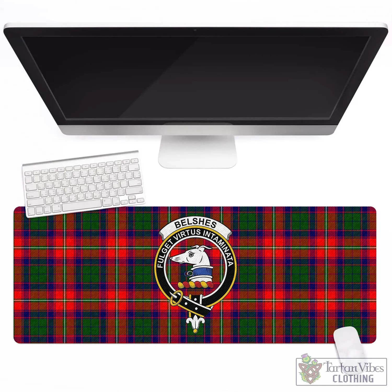 Belshes Tartan Mouse Pad with Family Crest