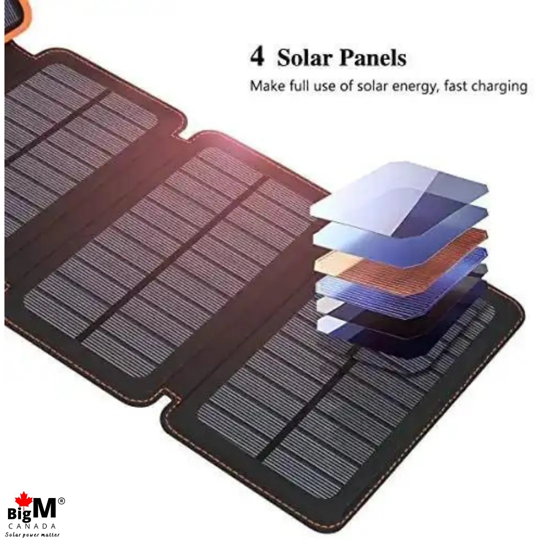 BigM solar charging power bank with 20000mAH storage 4 foldable panels