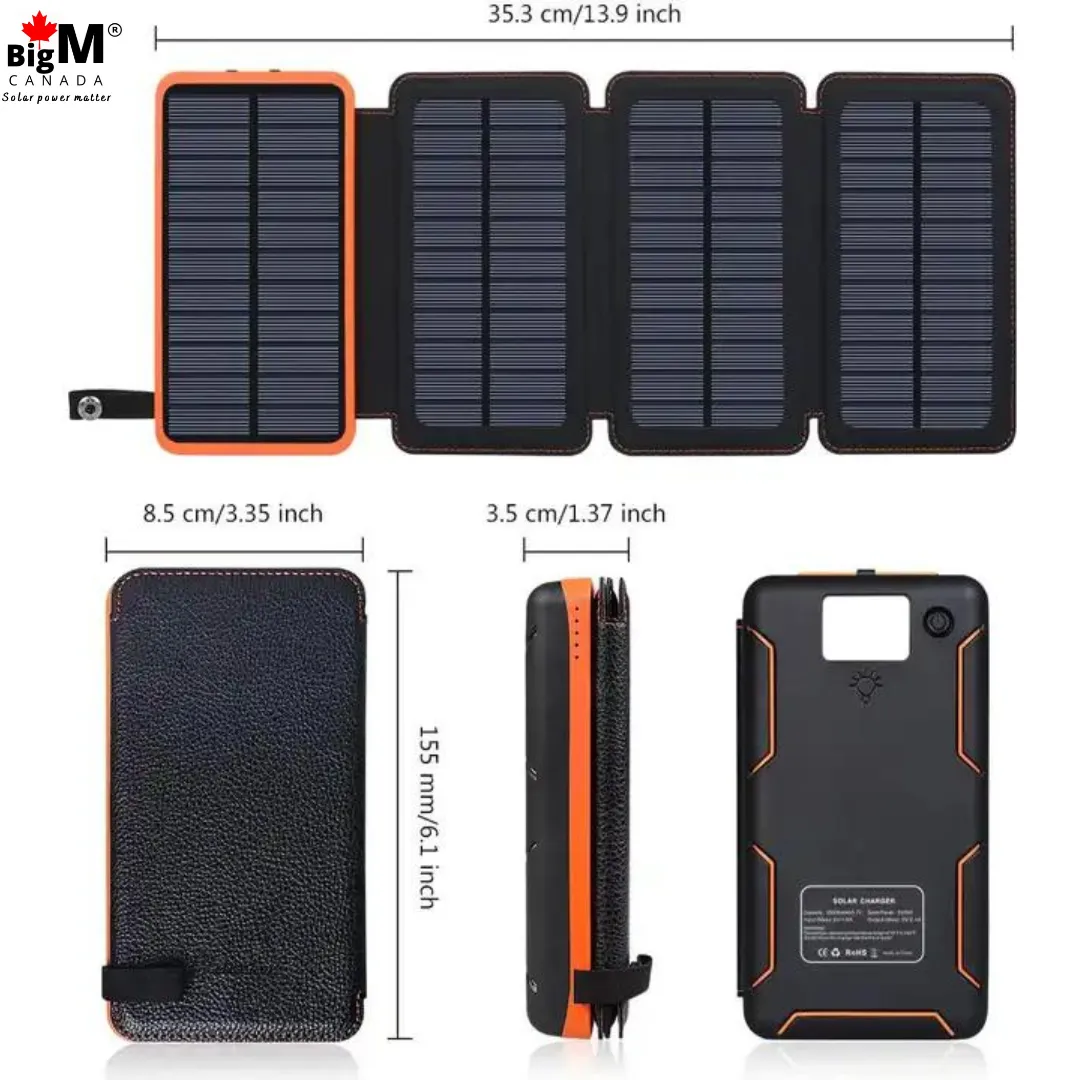 BigM solar charging power bank with 20000mAH storage 4 foldable panels