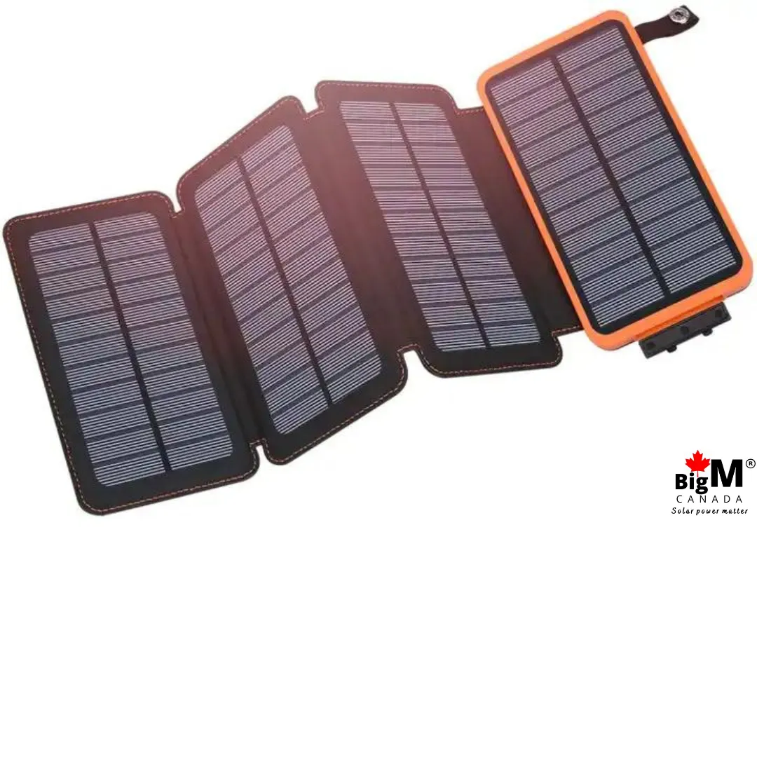 BigM solar charging power bank with 20000mAH storage 4 foldable panels