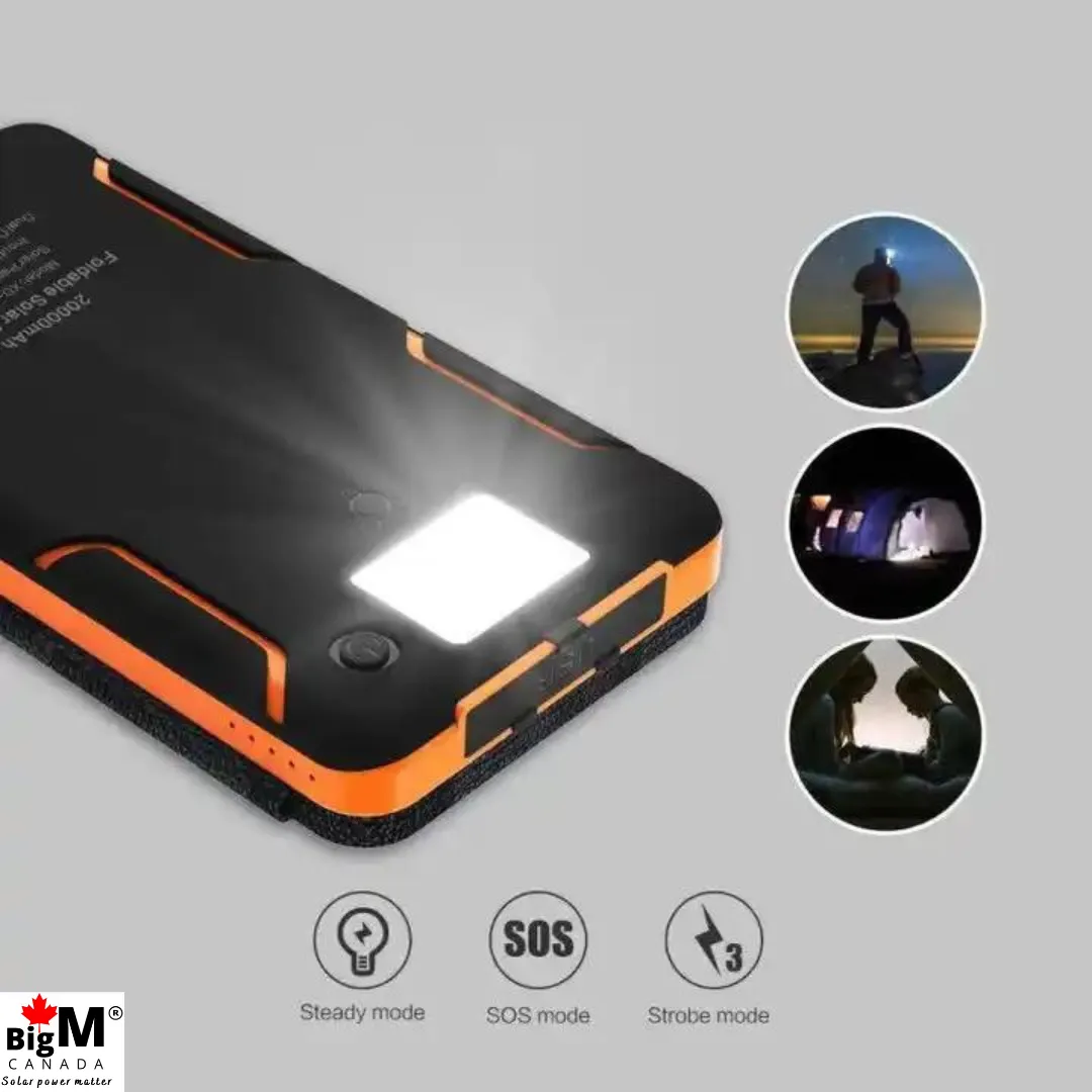 BigM solar charging power bank with 20000mAH storage 4 foldable panels