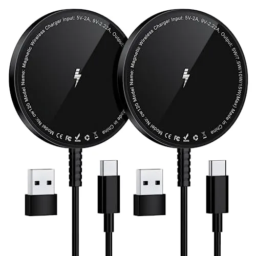 Bohuma Magnetic Wireless Charger for iPhone: Mag Charger Fast Charging Pad 2 Pack Compatible with iPhone 15 14 13 12 Pro Max Plus & Airpods 2 3 Pro (No Adapter)