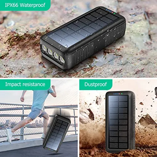 boogostore Solar Charger Power Bank 63200mAh, Portable Charger with Dual Outputs & Dual Inputs 4 LEDs Flashlight, Hand Crank Power Bank Fast Charging Battery Pack for Outdoor Camping Survival Gear