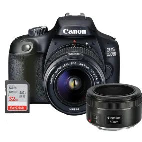 Canon EOS 2000D Digital SLR Camera   18-55mm Lens   EF 50mm f/1.8 STM Lens Kit