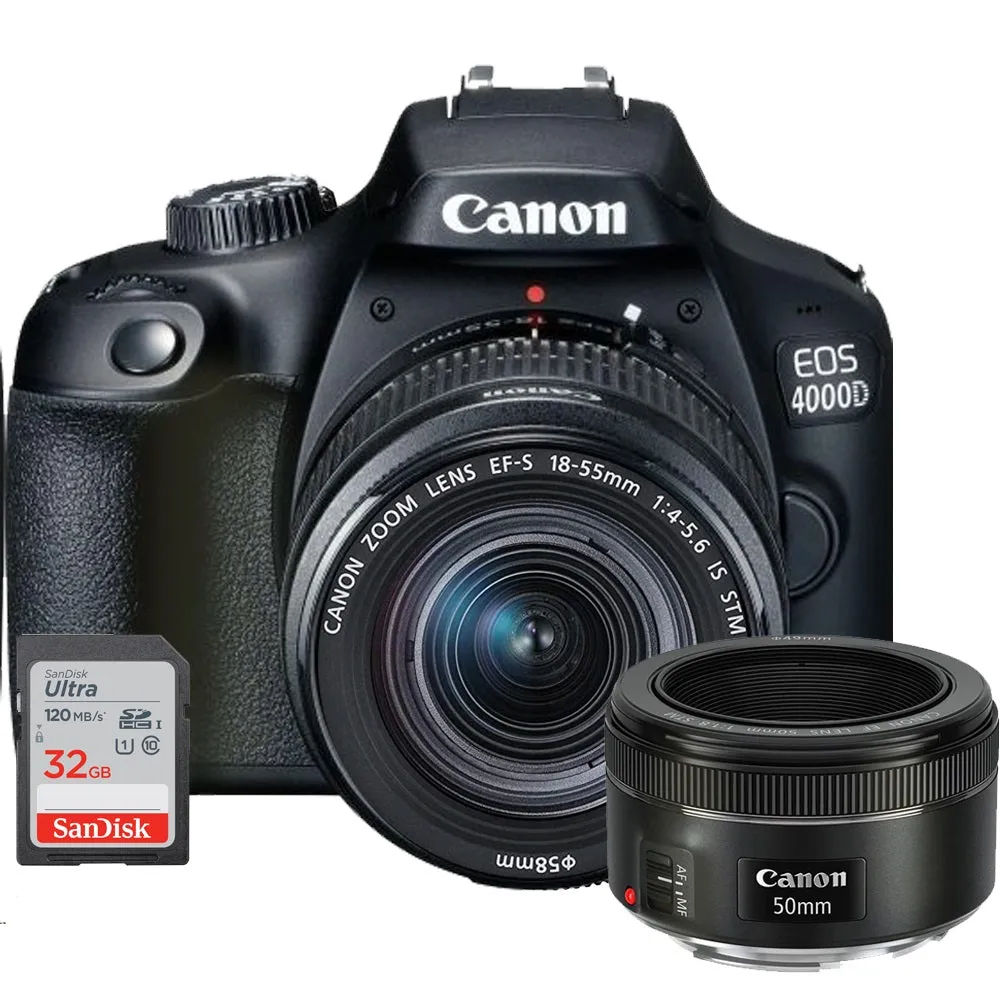 Canon EOS 4000D Digital SLR Camera   18-55mm Lens   EF 50mm f/1.8 STM Lens Kit