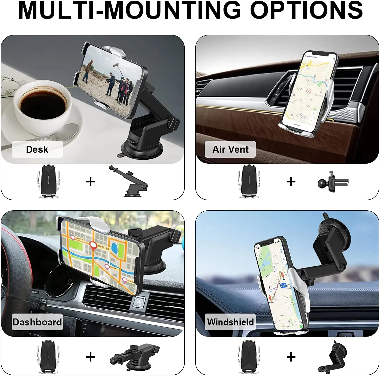 Car Phone Mount,Auto-Clamping Smart Sensor 10W Qi Fast Charging Car Front Windshield Dashboard Air Vent Phone Holder Compatible with Iphone12/12 Pro Max/Samsung S20/Note 20 All 4.7-6.7 Inch Smartphone