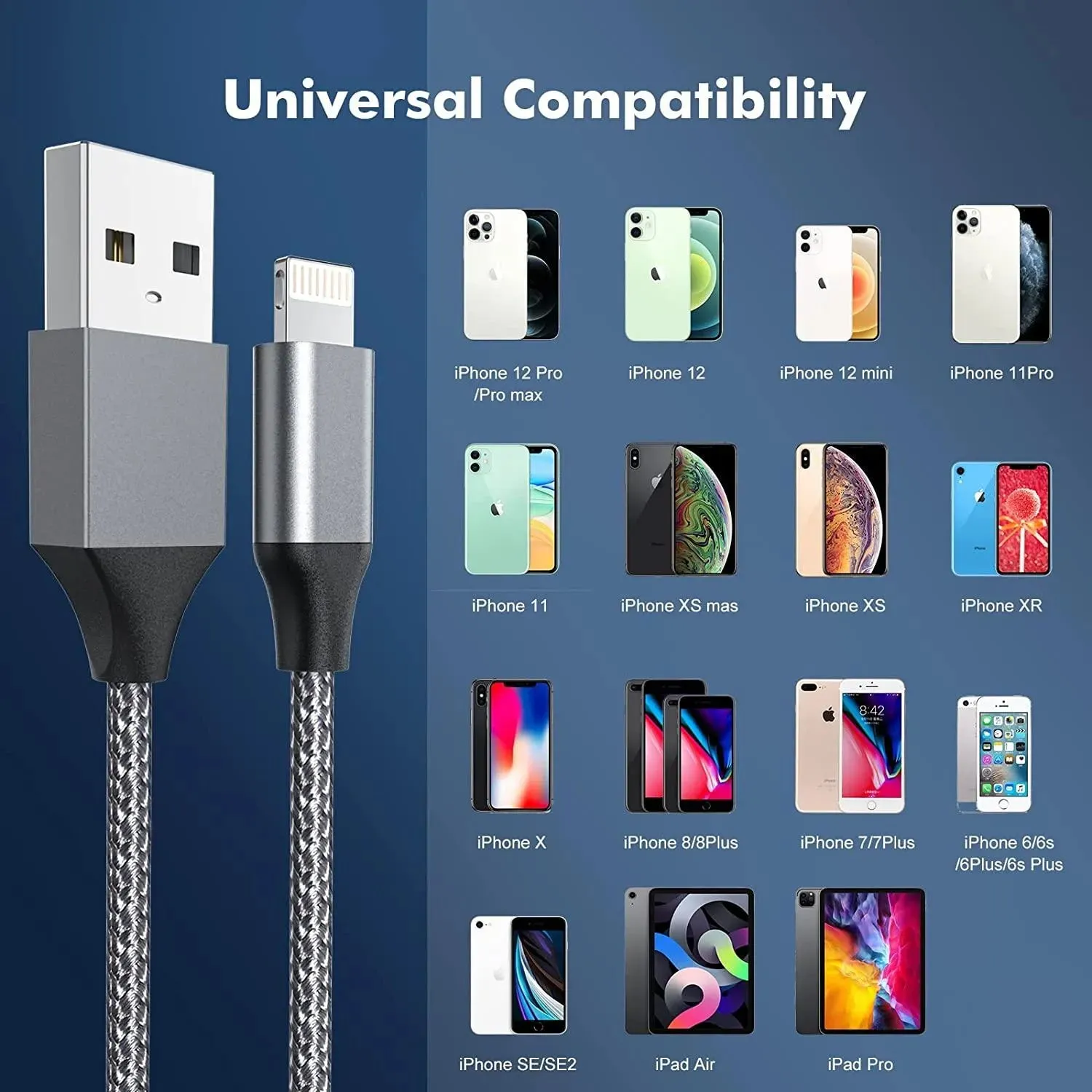 Charger Cable Cord Nylon Braided Fast Charging Data Transfer Cord for iPhone 13/12/Pro Max /11/XS/Max/XR/X/8