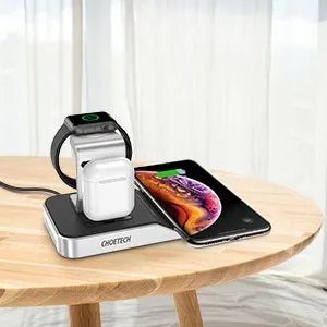 Choetech 4 in 1 MFI Wireless Charging Dock - Silver