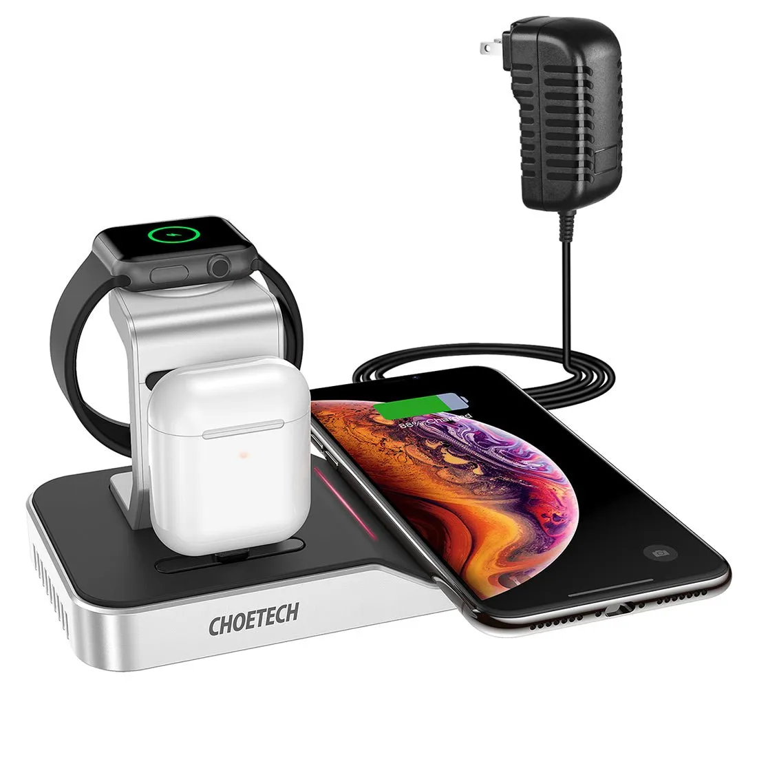 Choetech 4 in 1 MFI Wireless Charging Dock - Silver