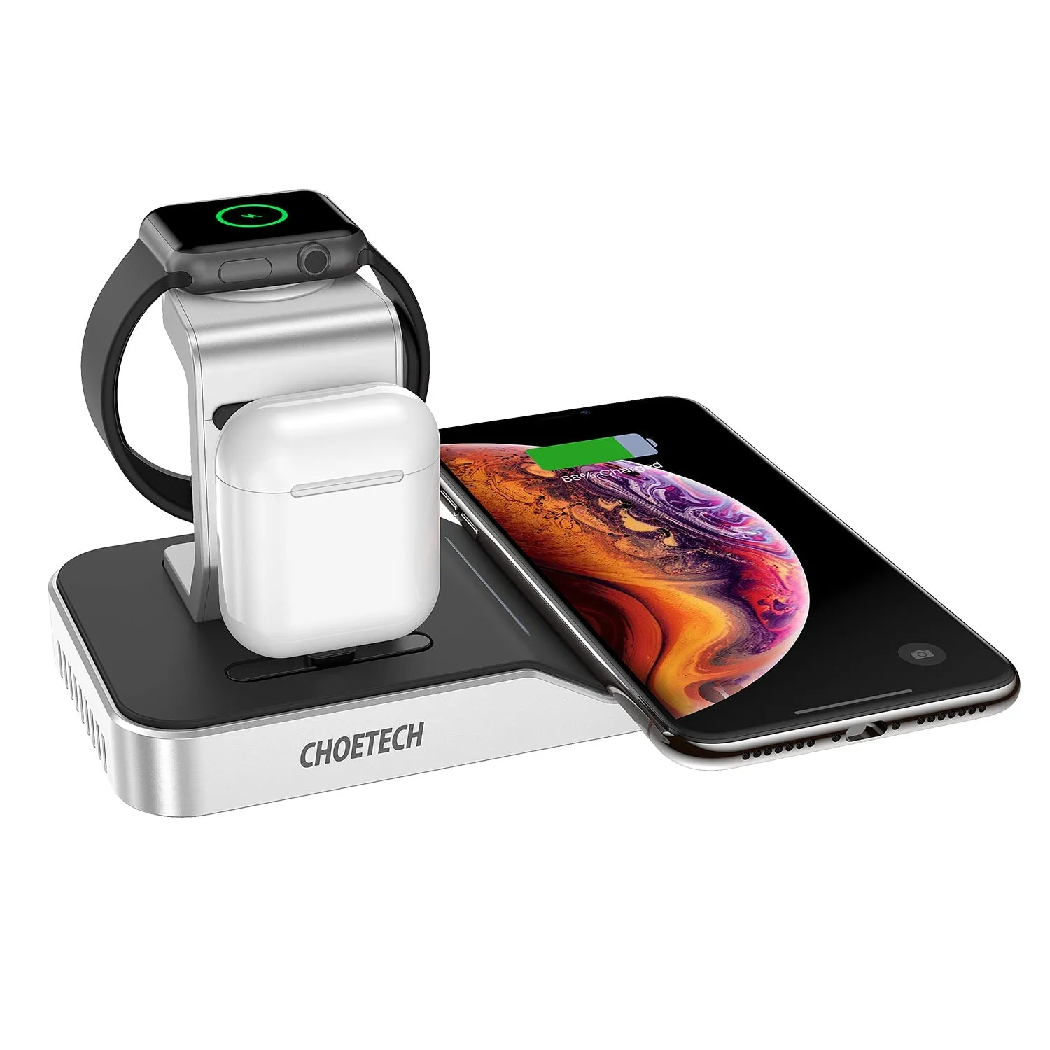 Choetech 4 in 1 MFI Wireless Charging Dock - Silver