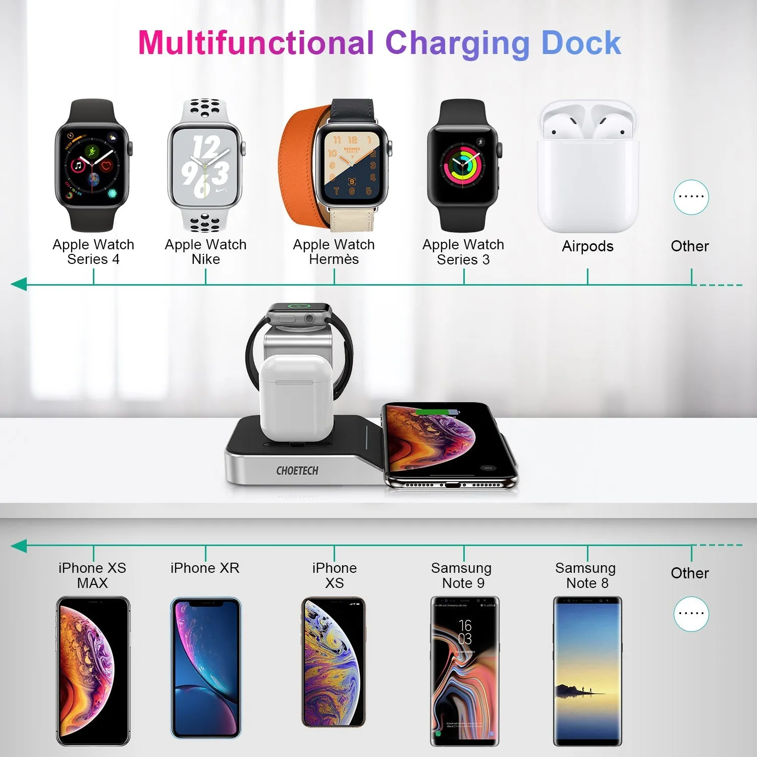 Choetech 4 in 1 MFI Wireless Charging Dock - Silver