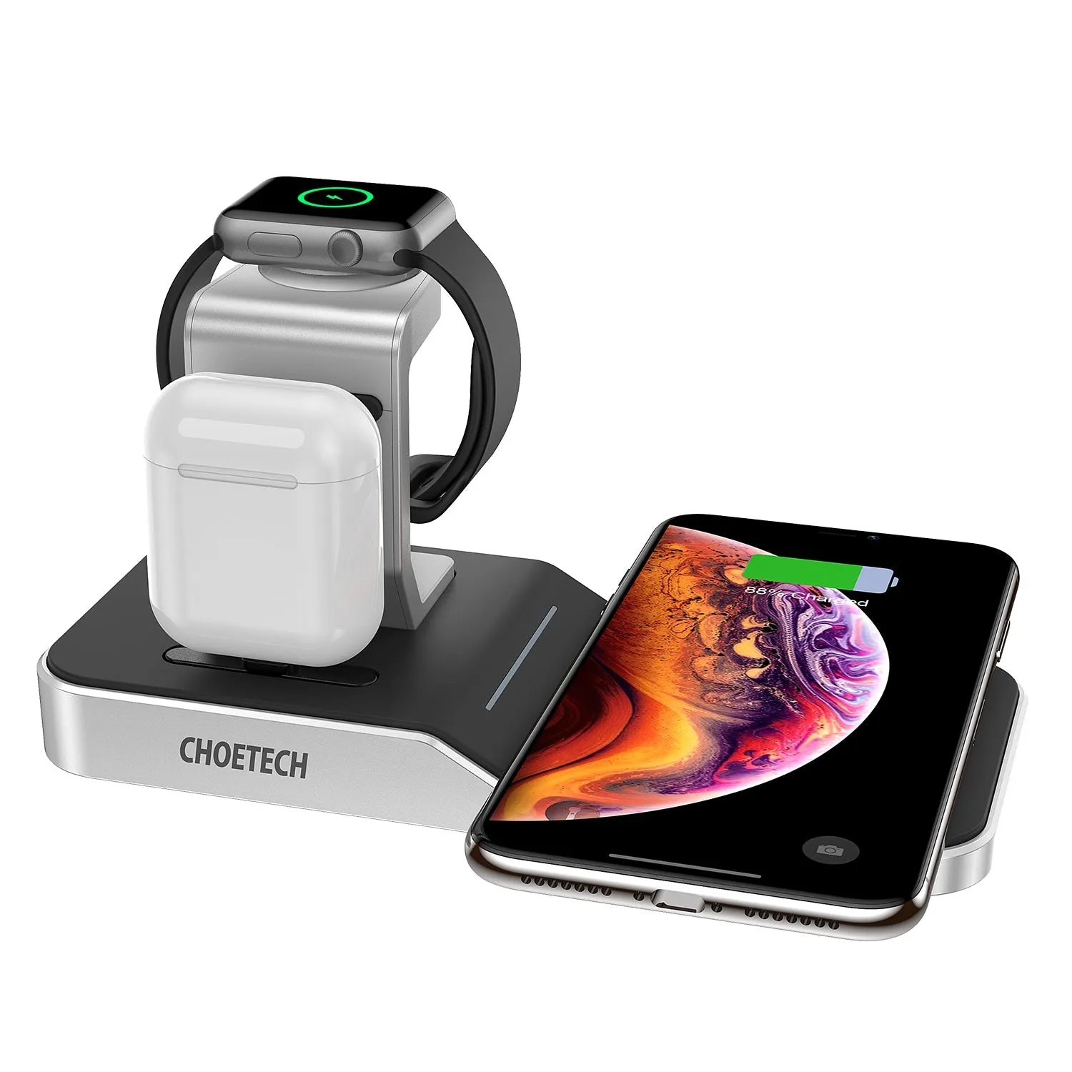 Choetech 4 in 1 MFI Wireless Charging Dock - Silver