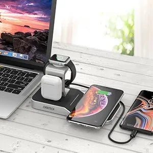 Choetech 4 in 1 MFI Wireless Charging Dock - Silver