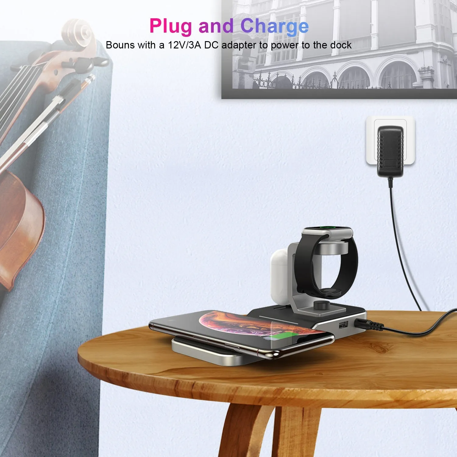 Choetech 4 in 1 MFI Wireless Charging Dock - Silver