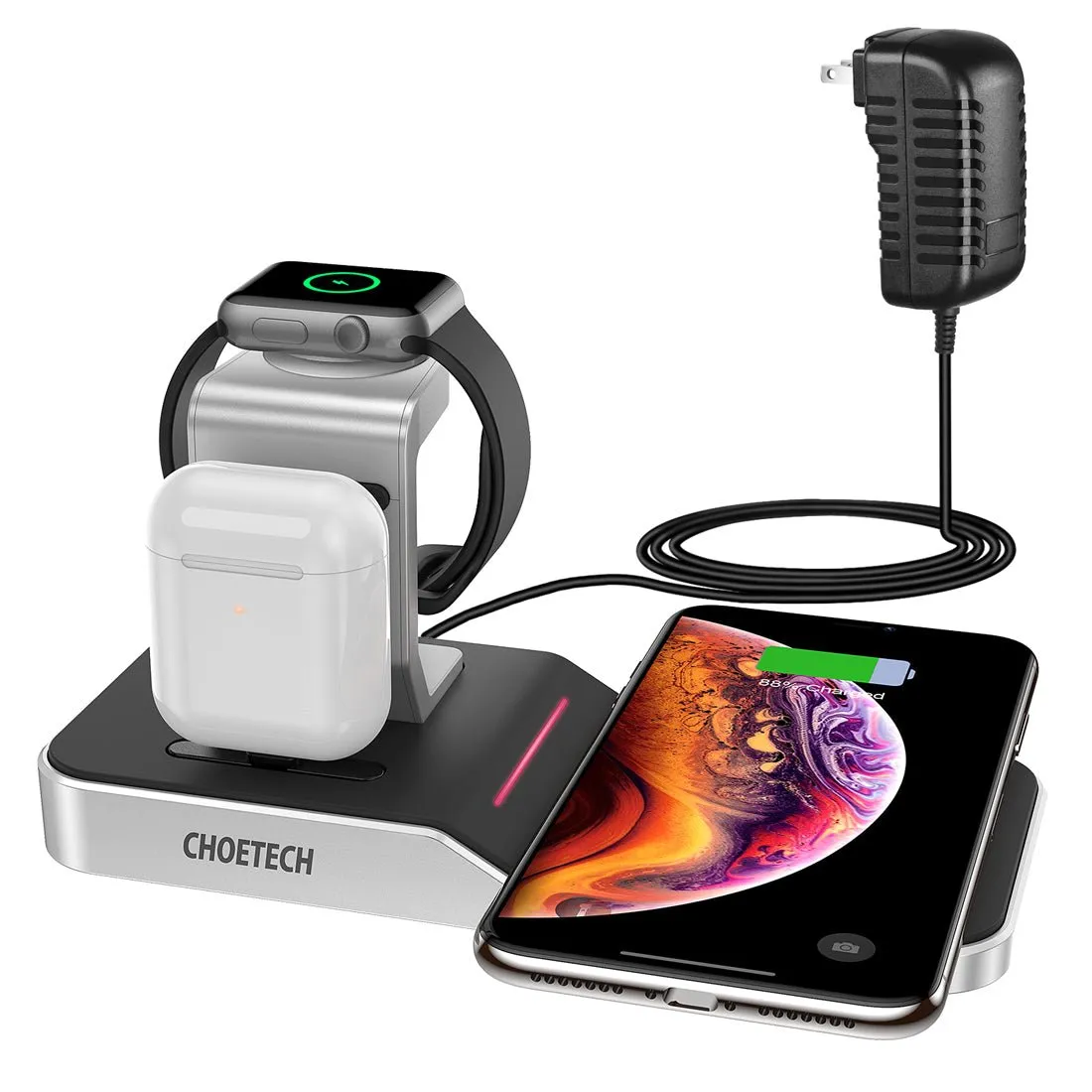 Choetech 4 in 1 MFI Wireless Charging Dock - Silver