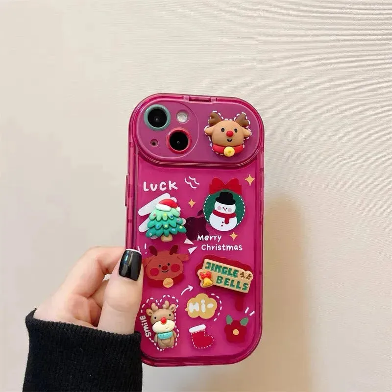 Christmas -Themed Silicone iphone Protective case with pendant girls