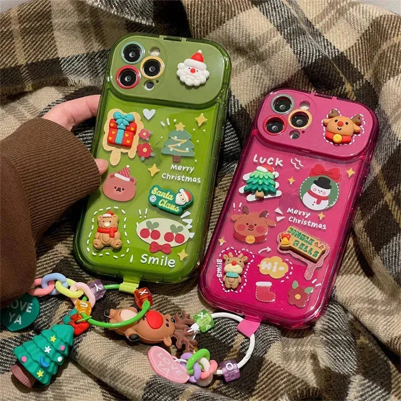 Christmas -Themed Silicone iphone Protective case with pendant girls