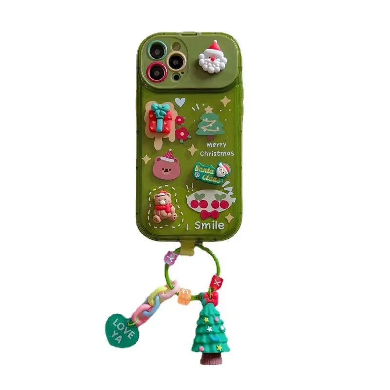 Christmas -Themed Silicone iphone Protective case with pendant girls