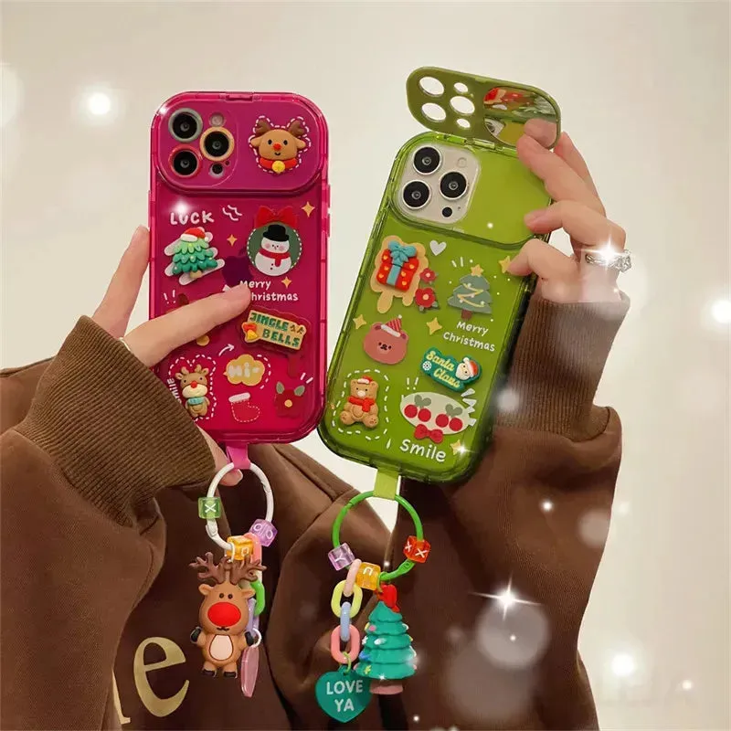 Christmas -Themed Silicone iphone Protective case with pendant girls