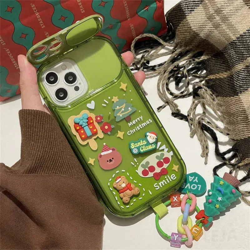 Christmas -Themed Silicone iphone Protective case with pendant girls