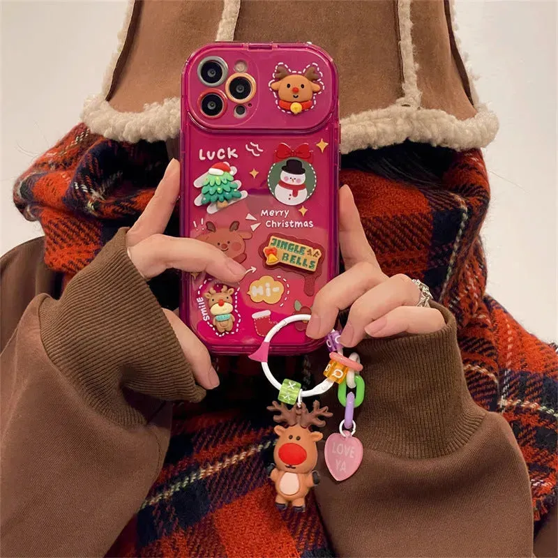 Christmas -Themed Silicone iphone Protective case with pendant girls