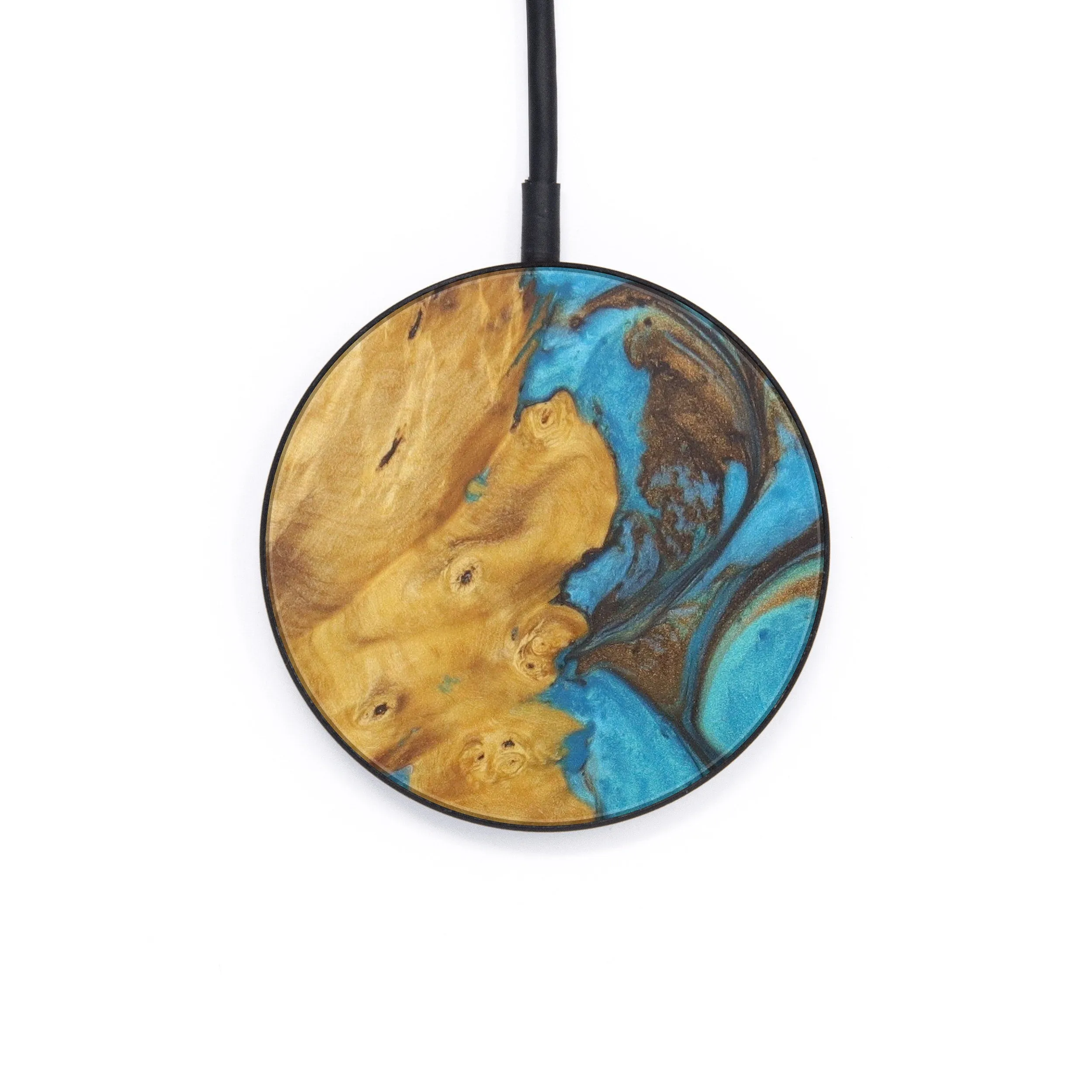 Circle Wood Resin Wireless Charger - Clayton (Teal & Gold, 598010)