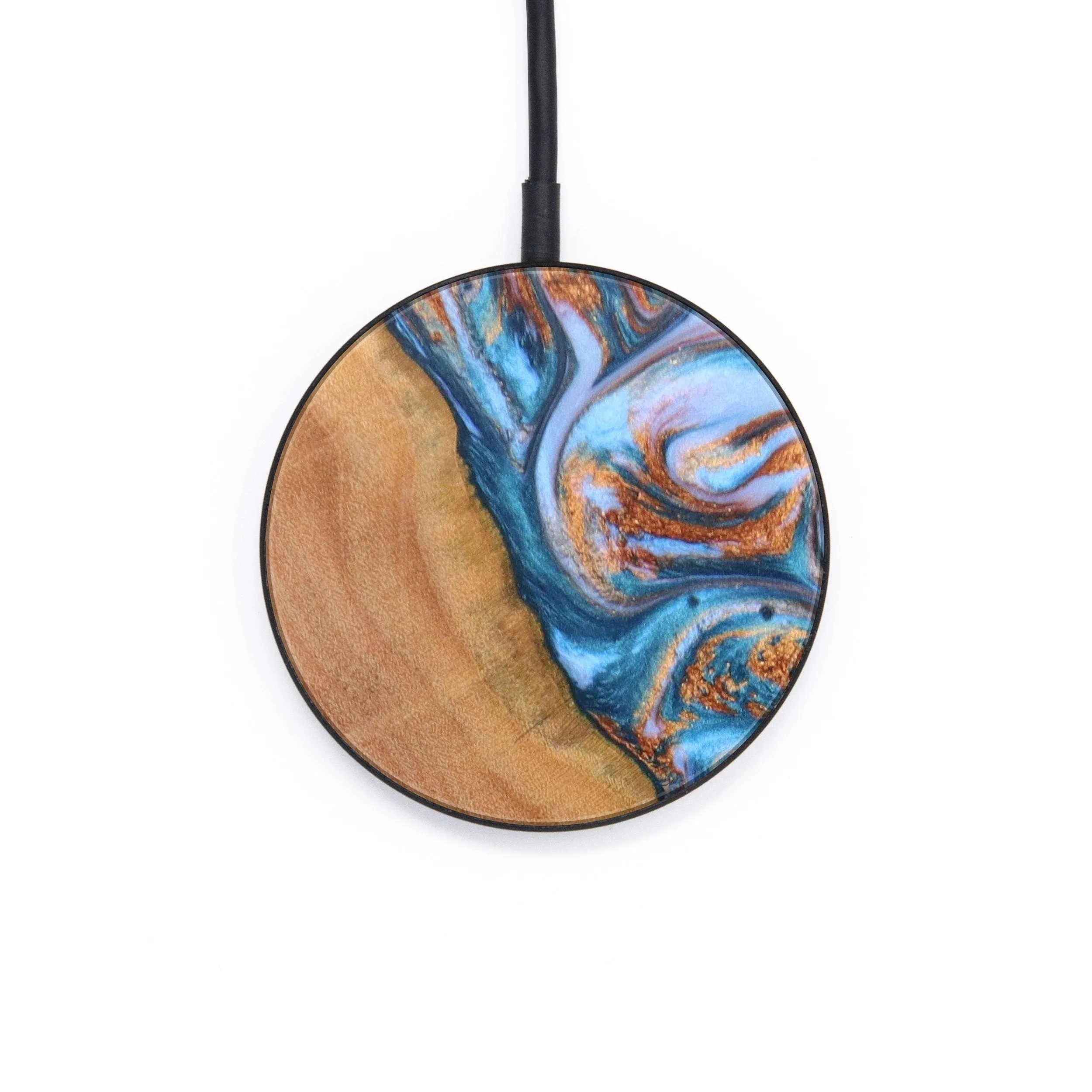 Circle Wood Resin Wireless Charger - Duane (Teal & Gold, 637866)