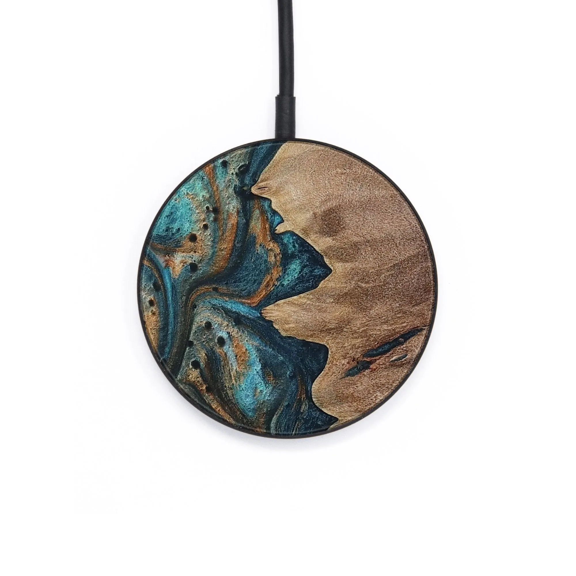 Circle Wood Wireless Charger - Shelley (Teal & Gold, 729756)