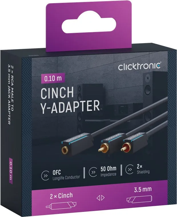 Clicktronic (10 cm) 3.5 mm AUX į RCA signalinis kabelis- adapteris