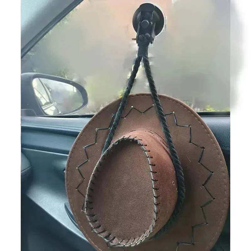 Cowboy Hat Holder Vehicle Car Window Cowboy Hat Mounts Hanger with Suction Cup Hat Rope Rack for Home Door and Wall