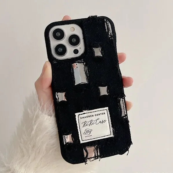 Cute Fashionable Distressed Denim Silver Mirror Design Thick Protective Shockproof iPhone Case for iPhone 11 12 13 14 15 Pro Max Case