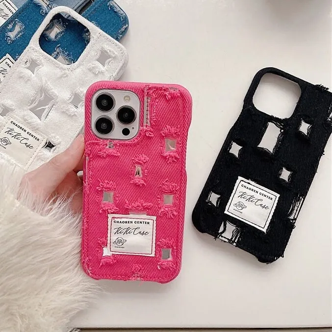 Cute Fashionable Distressed Denim Silver Mirror Design Thick Protective Shockproof iPhone Case for iPhone 11 12 13 14 15 Pro Max Case