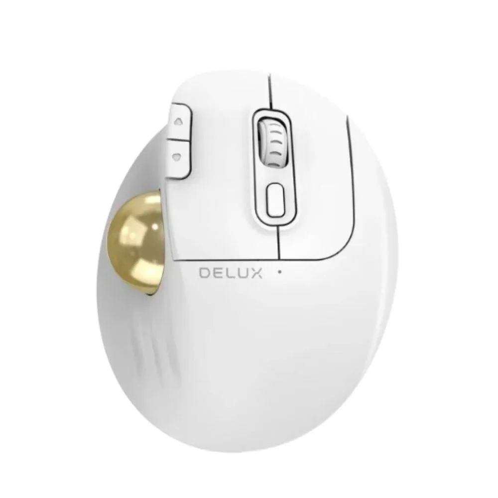 Delux MT1 DB Bluetooth and 2.4 GHz Wireless Ergonomic Trackball Optical Mouse with 2400 DPI Resolution Sensor, Up to 6 Programmable Buttons, and  Multi-Device Connectivity for PC and Laptop Computers, Phones, and Tablets - Black, White