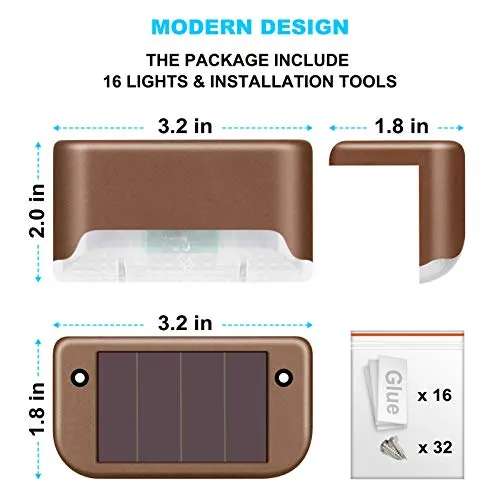 DenicMic 16 Pack Fence Post Solar Lights for Patio Pool Stairs Step and Pathway, Weatherproof LED Deck Lights Solar Powered Outdoor Lights (Warm White)