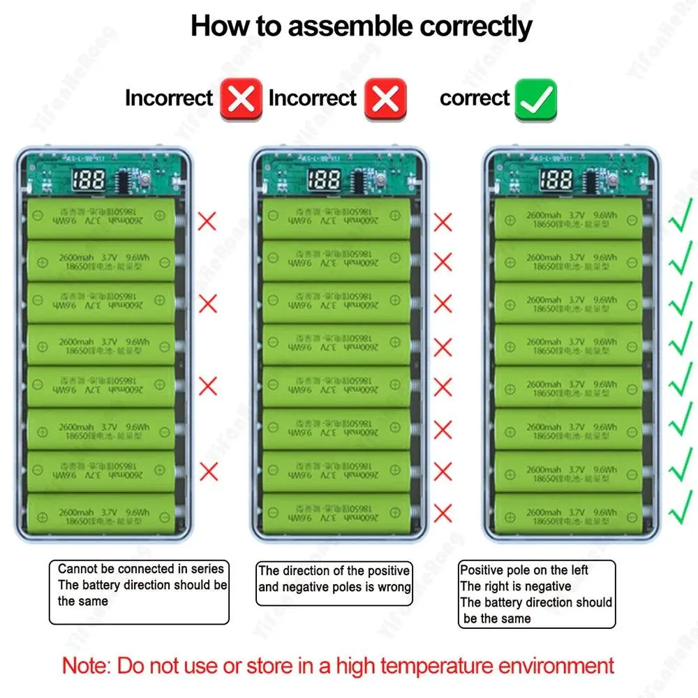 DIY 8-Cell 18650 Battery Power Bank Case with Dual USB Charging for iPhone and Xiaomi