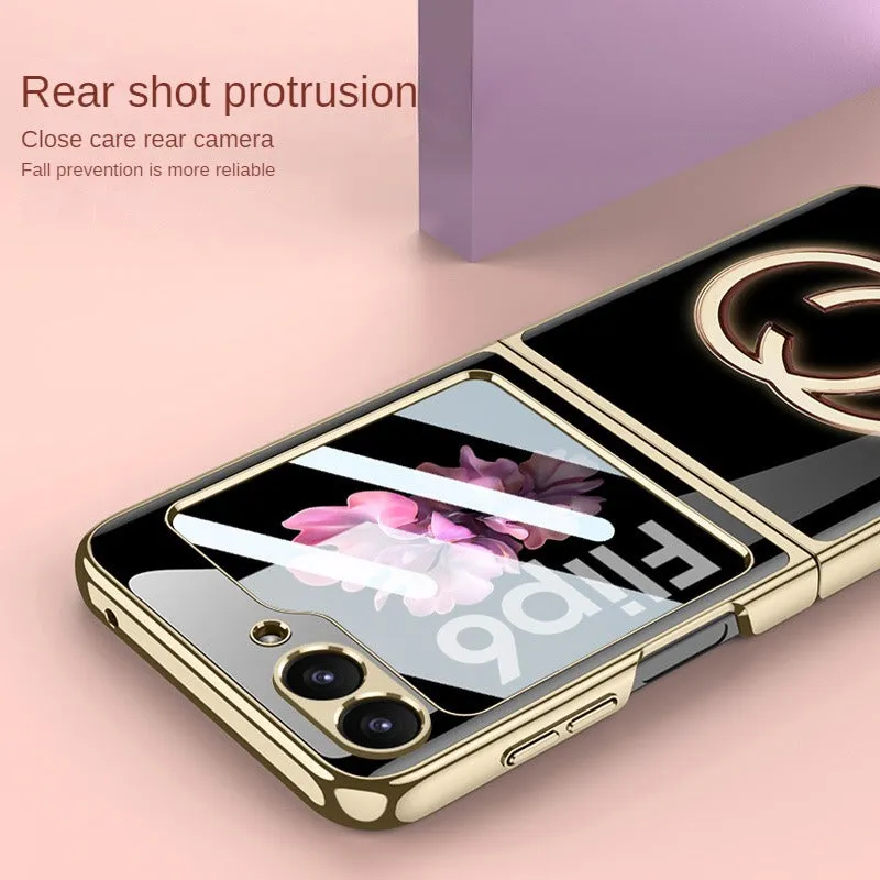 Electroplated Creative Pattern Phone Case With Tempered Film  For Samsung Z Flip 6