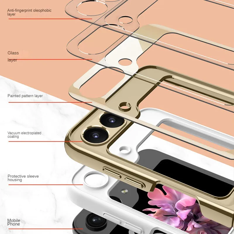 Electroplated Creative Pattern Phone Case With Tempered Film  For Samsung Z Flip 6