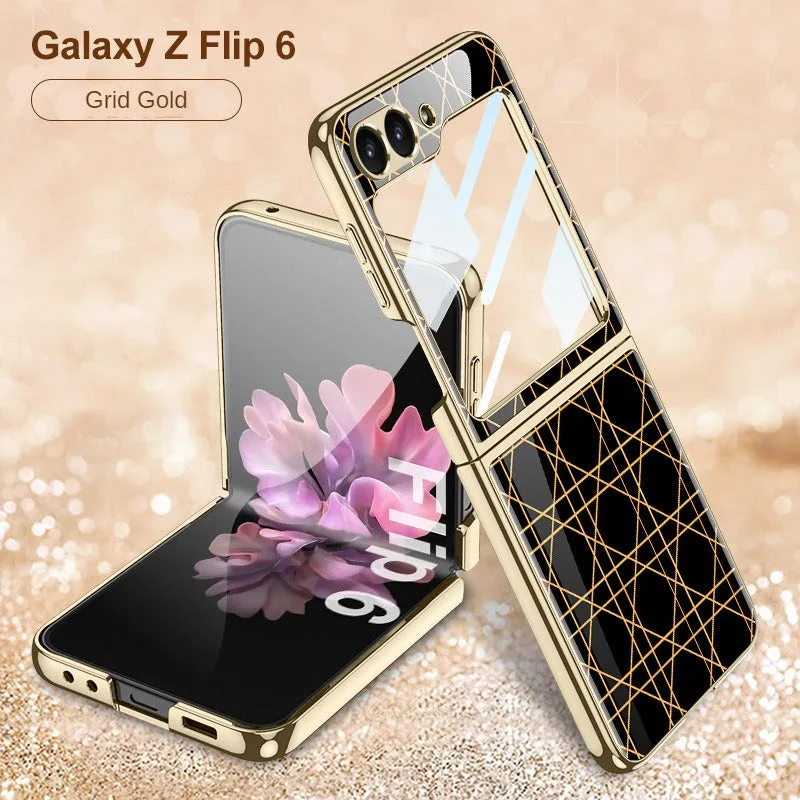 Electroplated Creative Pattern Phone Case With Tempered Film  For Samsung Z Flip 6